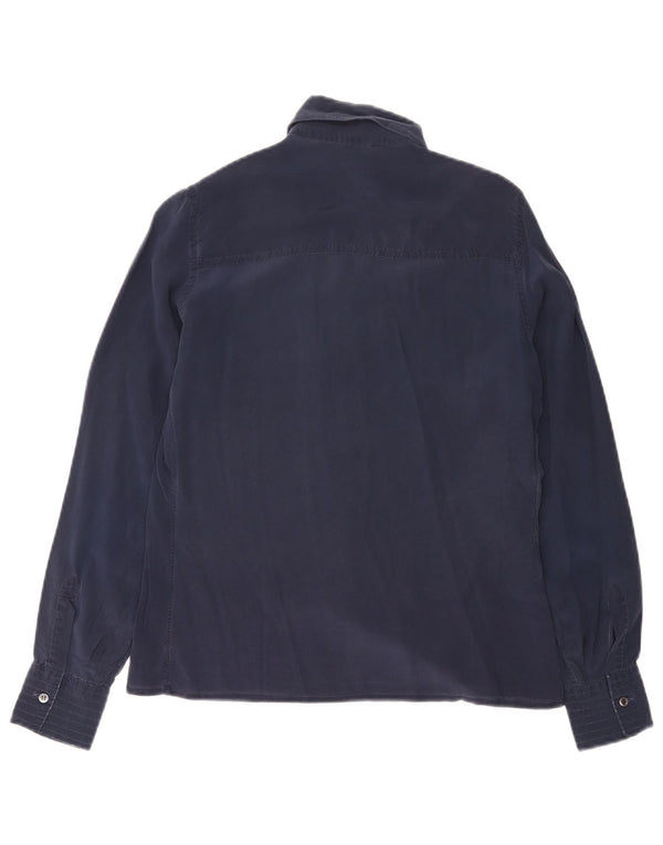 Vintage dameskjorte bluse IT 48 XL marineblå silke