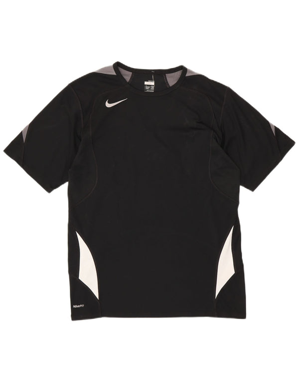 NIKE Herre Fit Dry T-Shirt Top UK 39/41 Medium Black Colourblock Polyester