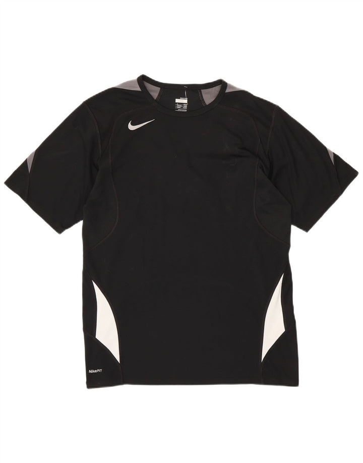 NIKE Herre Fit Dry T-Shirt Top UK 39/41 Medium Black Colourblock Polyester