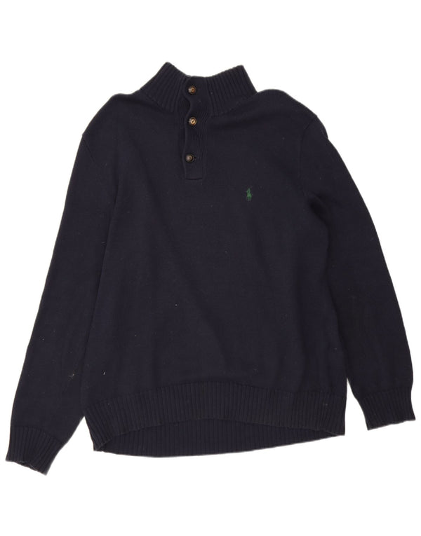 Polo Ralph Lauren Herre Button Neck Jumper Sweater Stor Marineblå Bomuld