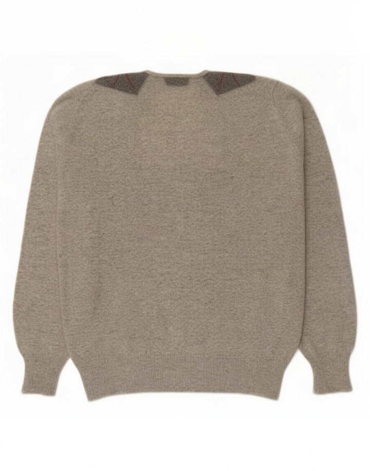Vintage Herre V-hals sweater Small Grey Argyle/Diamond