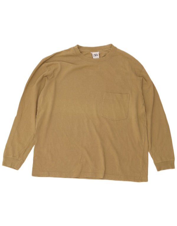 Zara Herre Top Langærmet XL Beige Bomuld