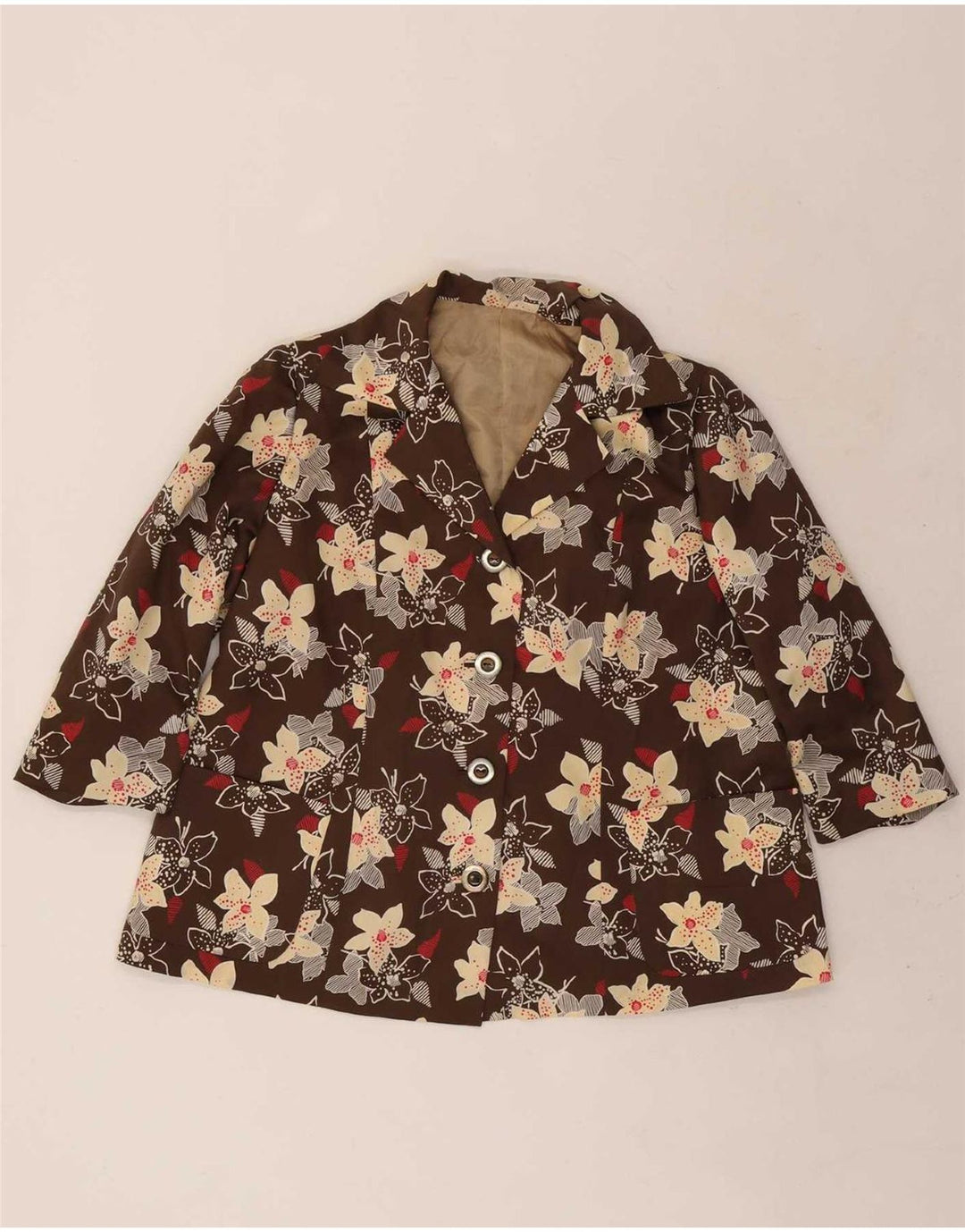 Vintage dame 3/4 ærmer 4 knap 2 stk sæt UK 12 medium brun blomster