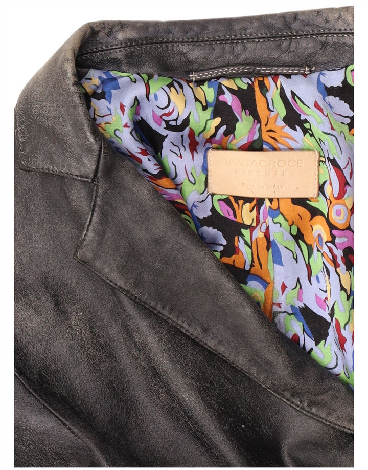 Santacroce Dame 2-knaps Læder Blazer Jacket UK 10 Small Black