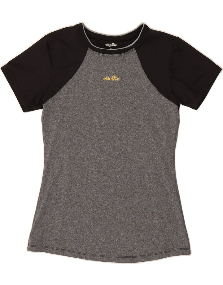 ELLESSE Womens T-Shirt Top UK 12 Medium Grey Colourblock Polyester Vintage Ellesse and Second-Hand Ellesse from Messina Hembry 