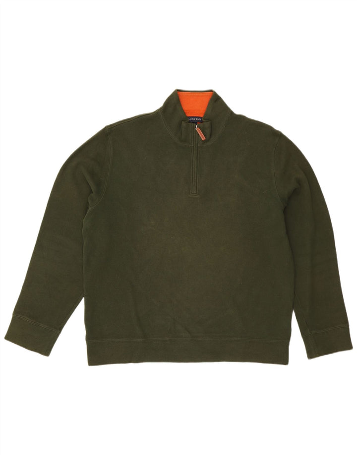 Lands End Herre Zip Neck Jumper Sweater Stor Grøn Bomuld