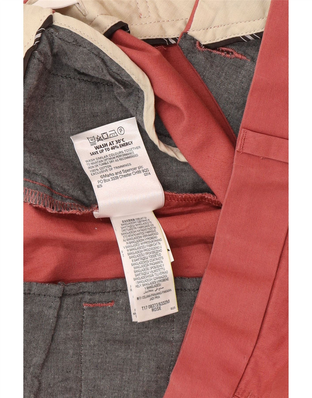 Marks & Spencer Herre Regular Chino Bukser W44 L29 Pink Bomuld