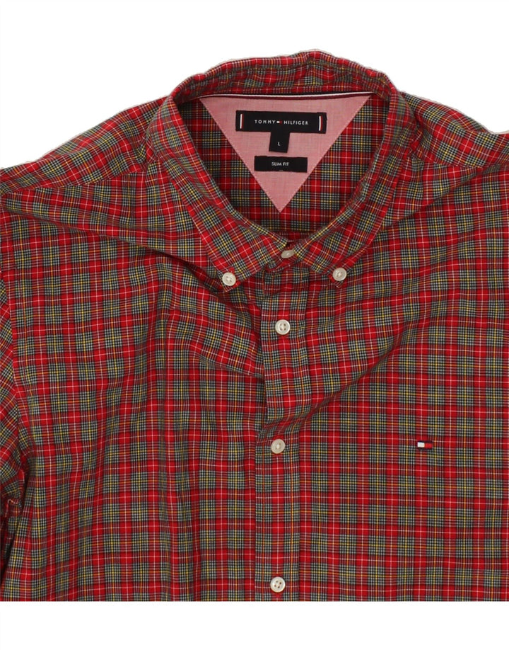 TOMMY HILFIGER Mens Slim Fit Shirt Large Red Check Cotton Vintage Tommy Hilfiger and Second-Hand Tommy Hilfiger from Messina Hembry 