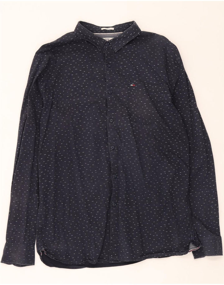 TOMMY HILFIGER Mens Abstract Pattern Shirt XL Navy Blue Vintage Tommy Hilfiger and Second-Hand Tommy Hilfiger from Messina Hembry 