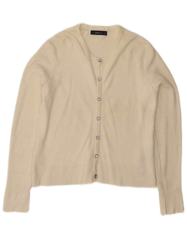 Zara Dame Cardigan Sweater UK 12 Medium White Viscose