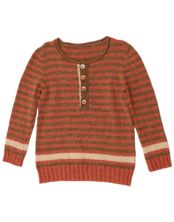 Vintage Dame Button Neck Jumper Sweater UK 10 Lille rød stribet