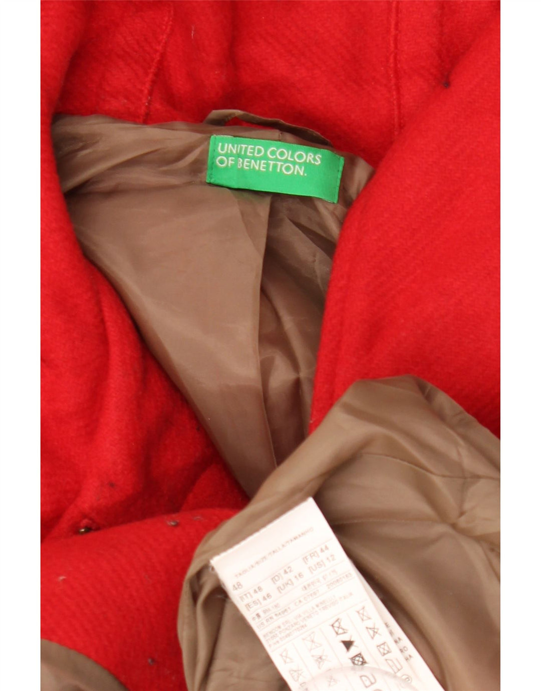 BENETTON Dame Hooded Duffel Coat UK 16 Large Red Wool