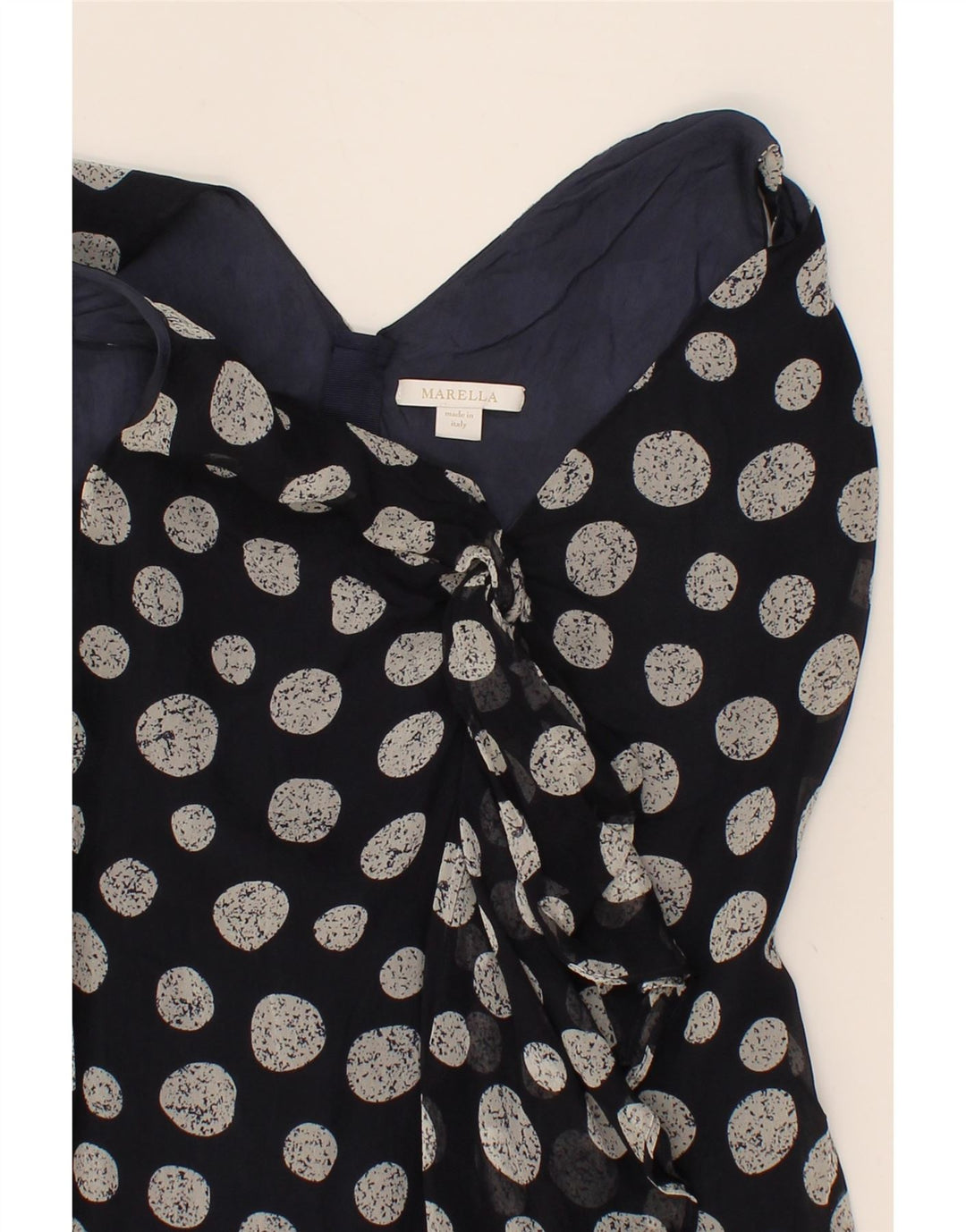 MARELLA Womens Ruffle Front A-Line Dress UK 8 Small Navy Blue Polka Dot Vintage Marella and Second-Hand Marella from Messina Hembry 