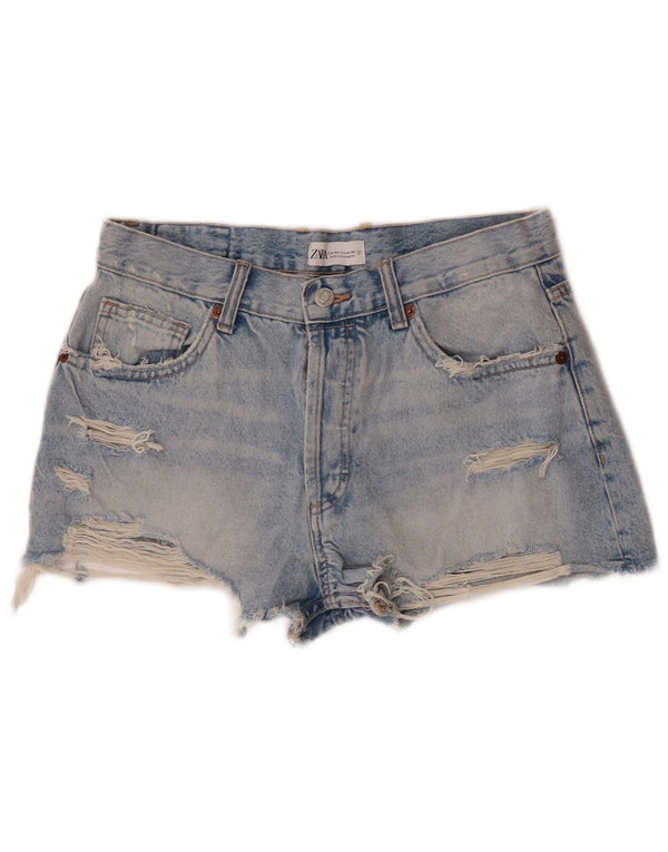 Zara Womens Distressed Denim Shorts EU 38 Small W28 Blue Cotton