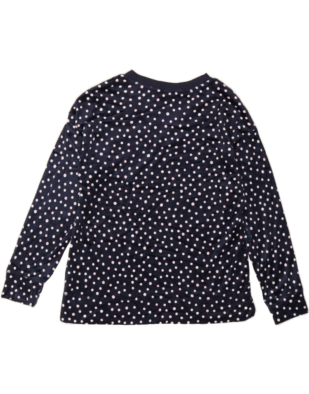 NAUTICA Womens Velour Sweatshirt Jumper UK 14 Medium Navy Blue Polka Dot Vintage Nautica and Second-Hand Nautica from Messina Hembry 