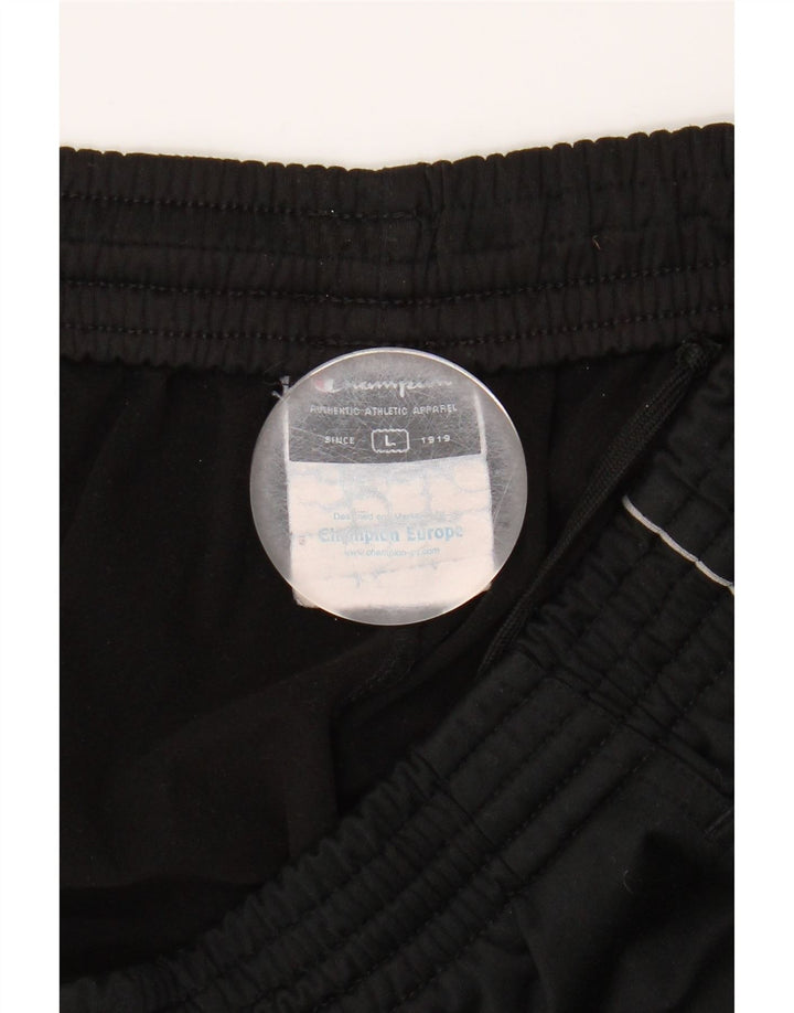 CHAMPION Mens Graphic Tracksuit Trousers Large  Black Polyester Vintage Champion and Second-Hand Champion from Messina Hembry 