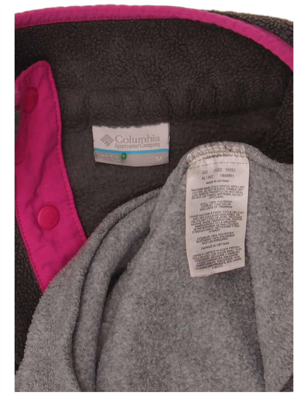 COLUMBIA Dame Button Neck Fleece Jumper UK 14 Medium Grey Colourblock