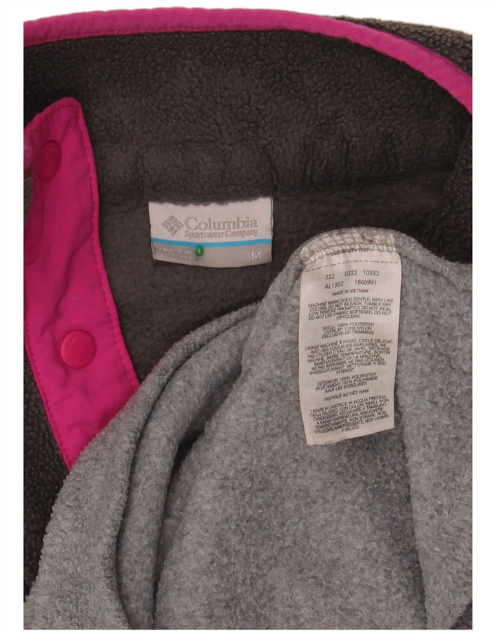 COLUMBIA Dame Button Neck Fleece Jumper UK 14 Medium Grey Colourblock