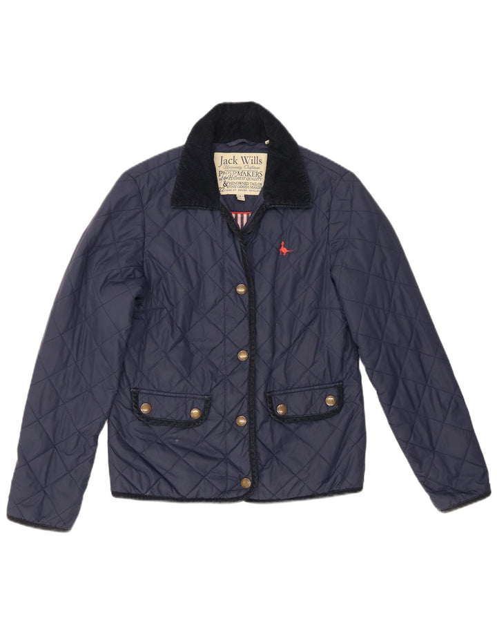 Jack Wills Dame Quiltet Jakke UK 8 Small Navy Blue Nylon