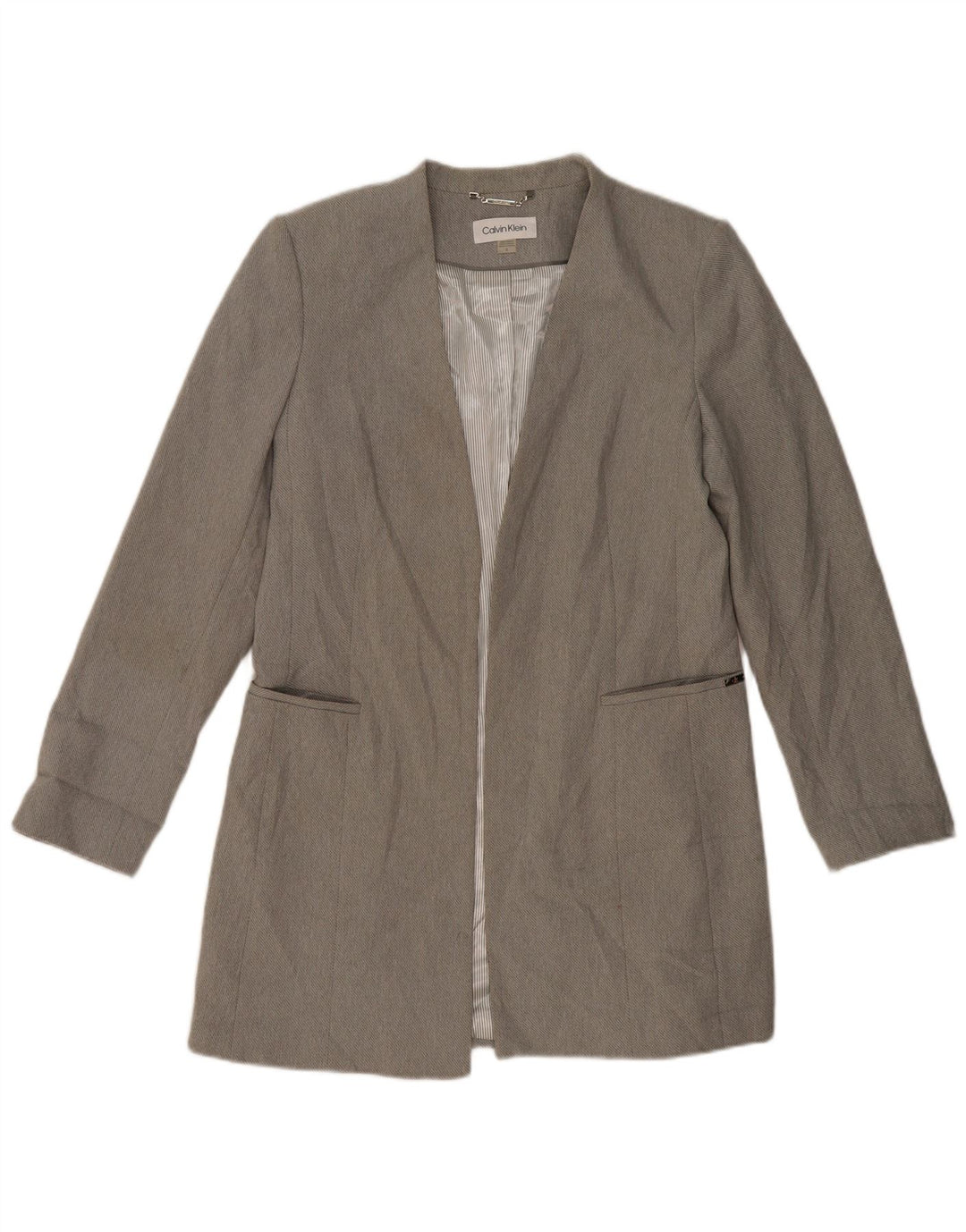 CALVIN KLEIN Dame Longline Open Blazer Jacket US 12 Large Grå Polyester