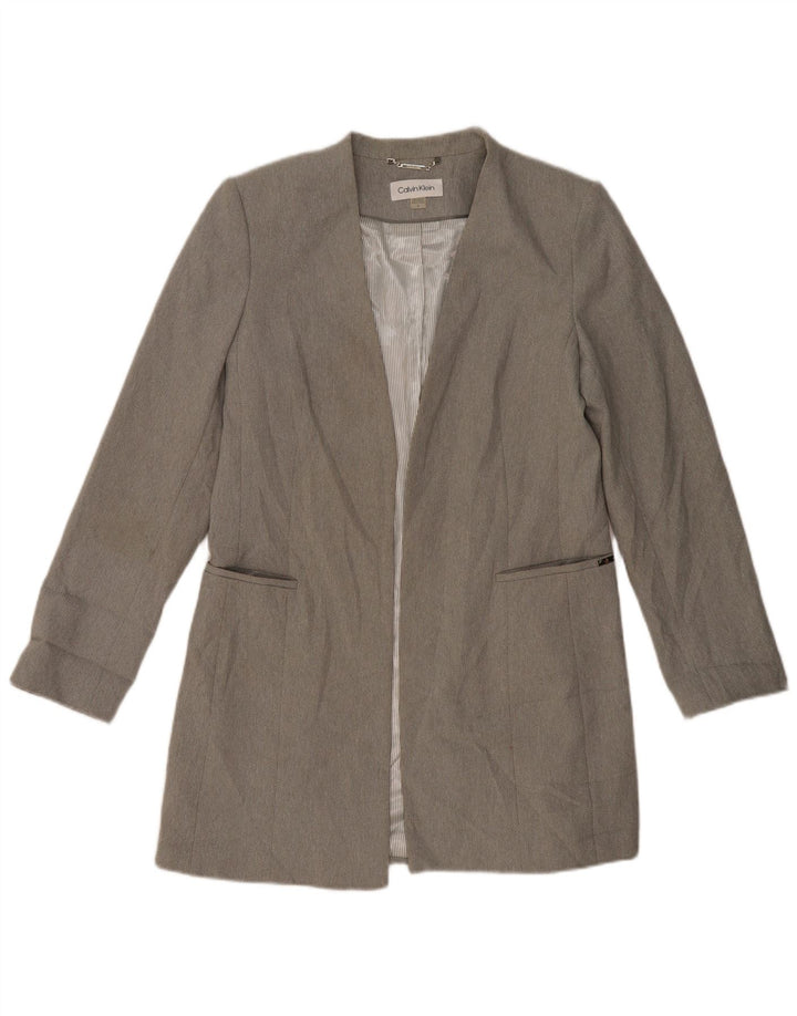 CALVIN KLEIN Dame Longline Open Blazer Jacket US 12 Large Grå Polyester