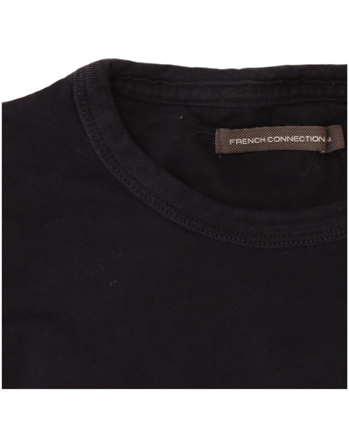 French Connection Dame T-Shirt Top UK 12 Medium Navy Blue Bomuld
