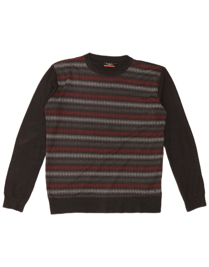 Pierre Cardin Herre rund hals sweater stor sort geometrisk polyester