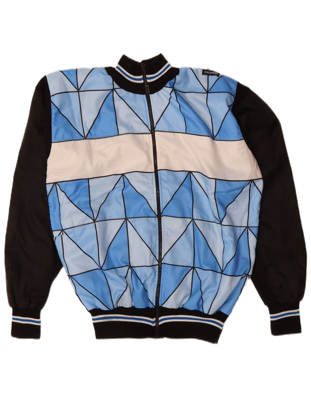 VINTAGE Mens Tracksuit Top Jacket Medium Blue Geometric