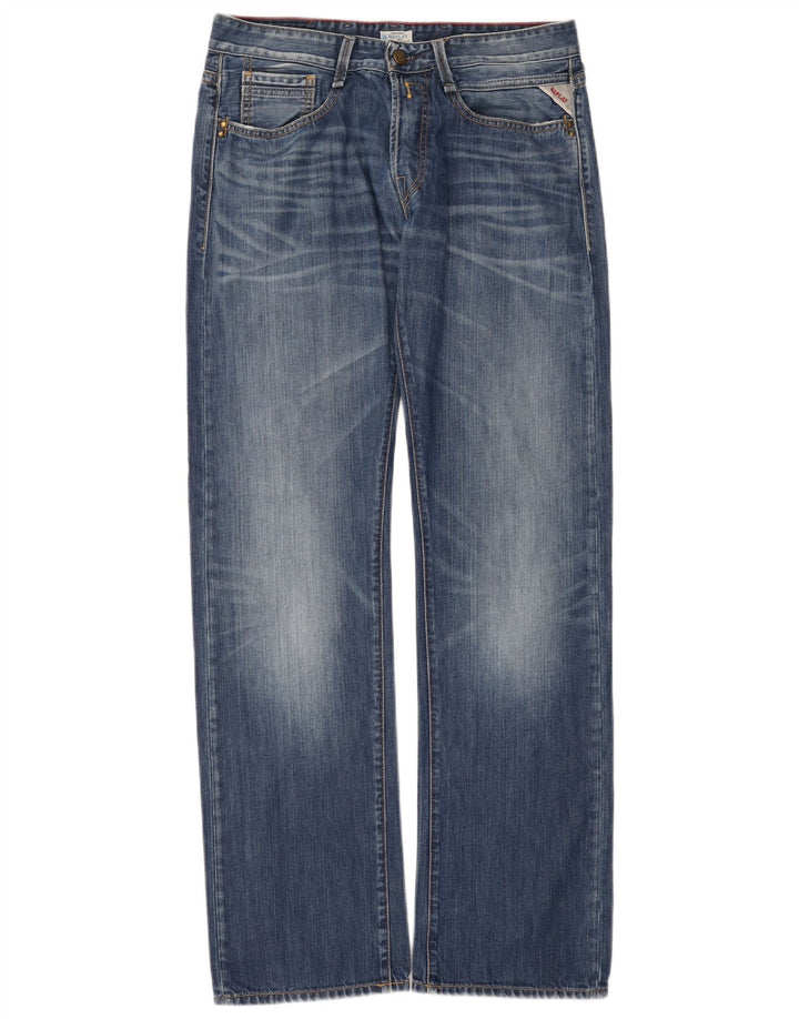 REPLAY Herre Straight Jeans W32 L34 Blå Bomuld