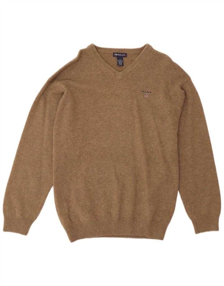 Gant Herre V-hals sweater Medium Brun Flecked Lammeuld