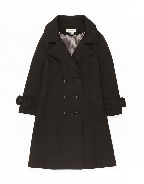 Zara Womens Trench Coat UK 10 Small Black Cotton