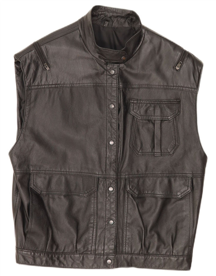 Vintage Dame Loose Fit Læder Gilet EU 38 Medium Black
