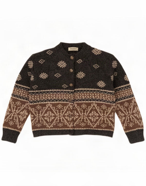 Eddie Bauer Womens Petite Bolero Jumper UK 14 Medium Grey Fair Isle Wool