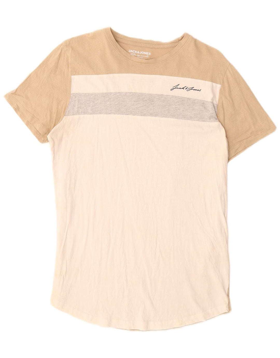 JACK & JONES Herre T-shirt Top Medium White Colourblock Bomuld