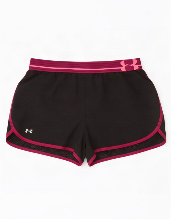 Under Armour Womens Heat Gear Sports Shorts UK 12 Medium Black Colourblock