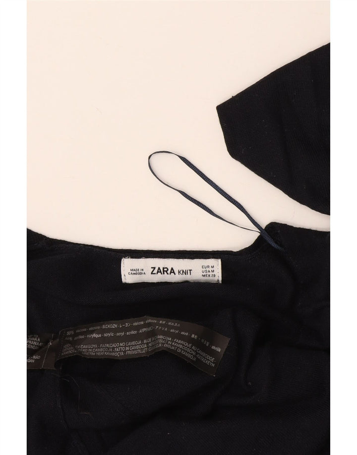 Zara Dame Top Langærmet UK 14 Medium Navy Blue Viscose
