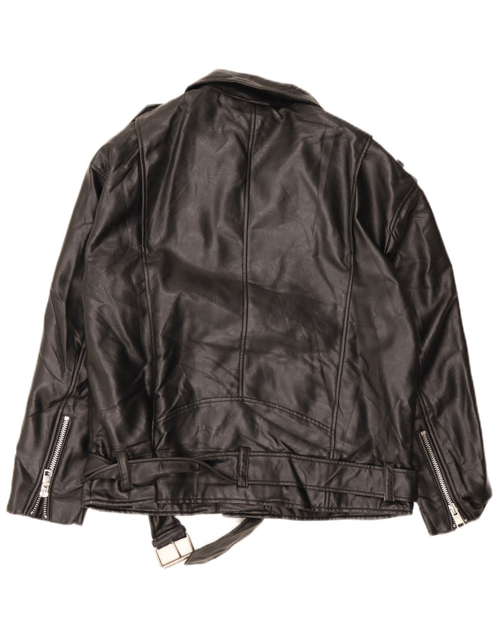 ZARA oversize bikerjakke i imiteret læder til kvinder UK 10 Lille sort
