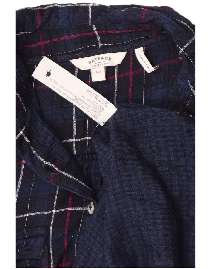 Fat Face Dame Flanell Shirt UK 12 Medium Navy Blue Check Viscose