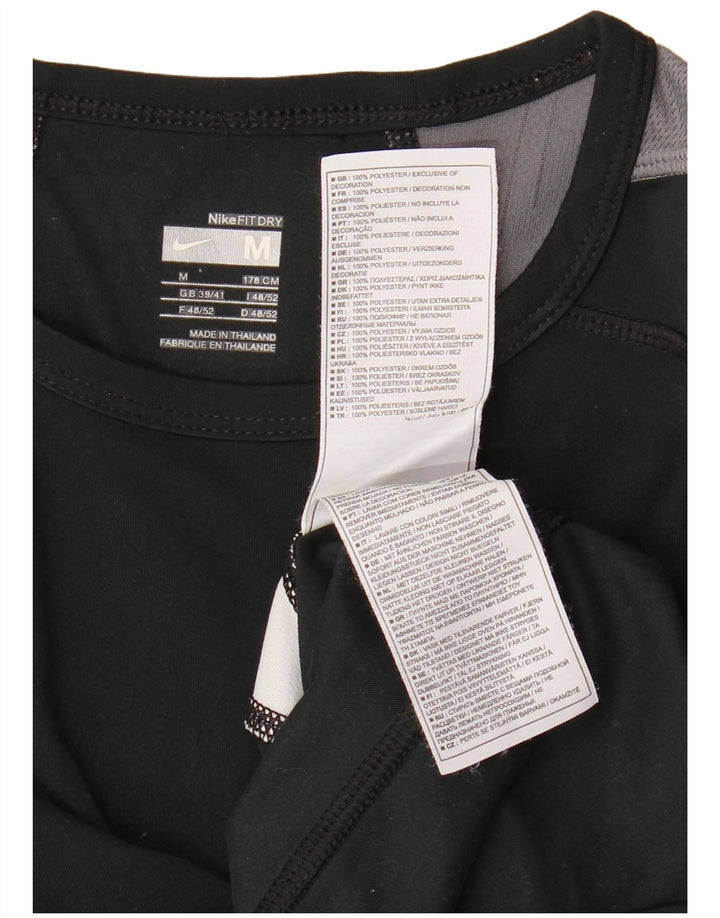 NIKE Herre Fit Dry T-Shirt Top UK 39/41 Medium Black Colourblock Polyester