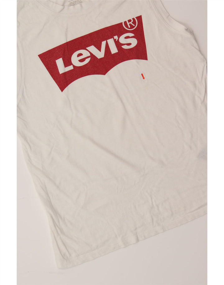 LEVI'S Womens Graphic Vest Top UK 14 Medium White Cotton Vintage Levi's and Second-Hand Levi's from Messina Hembry 