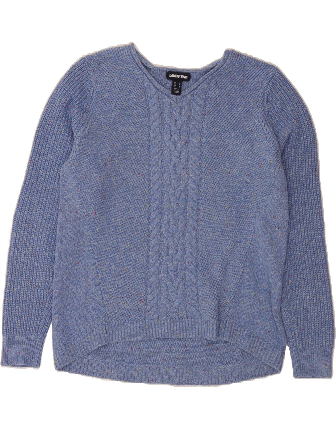LANDS END Womens V-Neck Jumper Sweater UK 14 Medium Blue Flecked Cotton Vintage Lands End and Second-Hand Lands End from Messina Hembry 