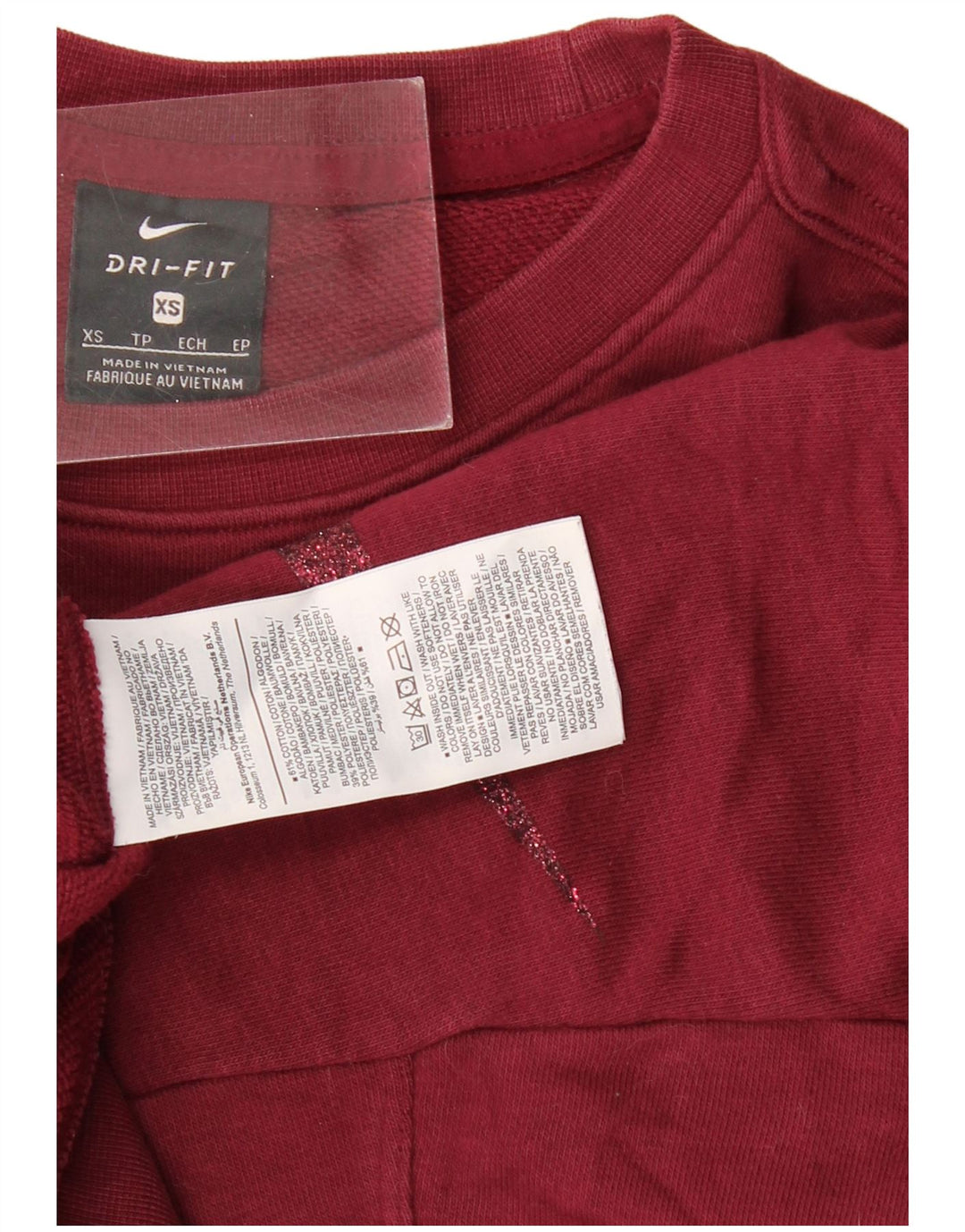 Nike Dame Oversized Graphic Crop Sweatshirt Jumper UK 6 XS Burgundy