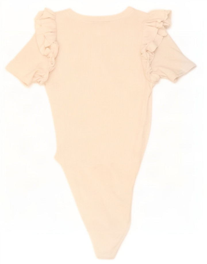 Zara Womens Bodysuit UK 12 Medium Off White Bomuld
