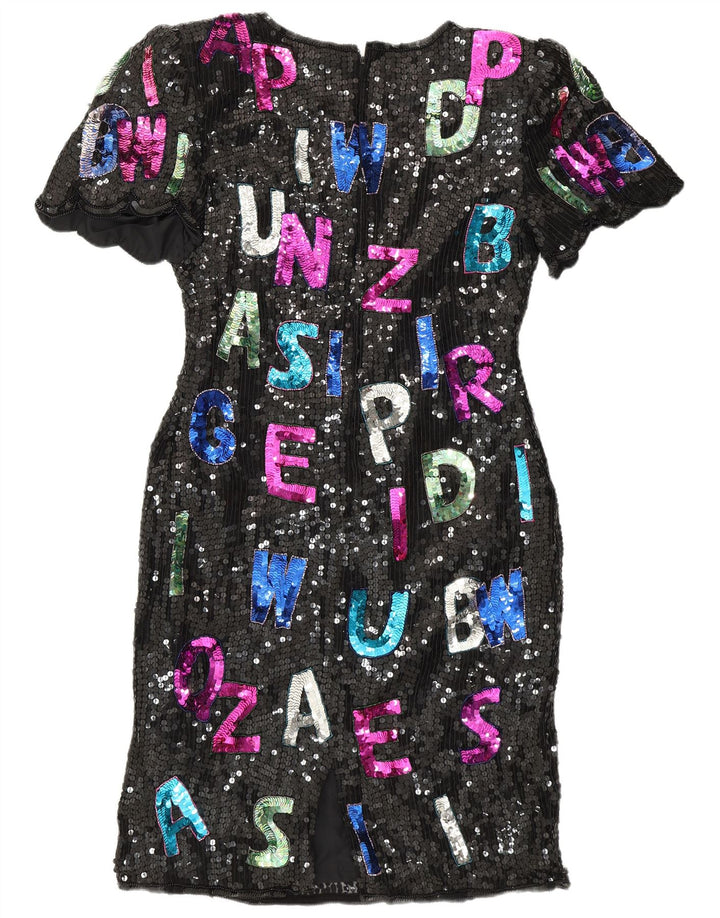 SWEELO Kvinders Grafisk Skede Kjole UK 18 XL Sort Silke