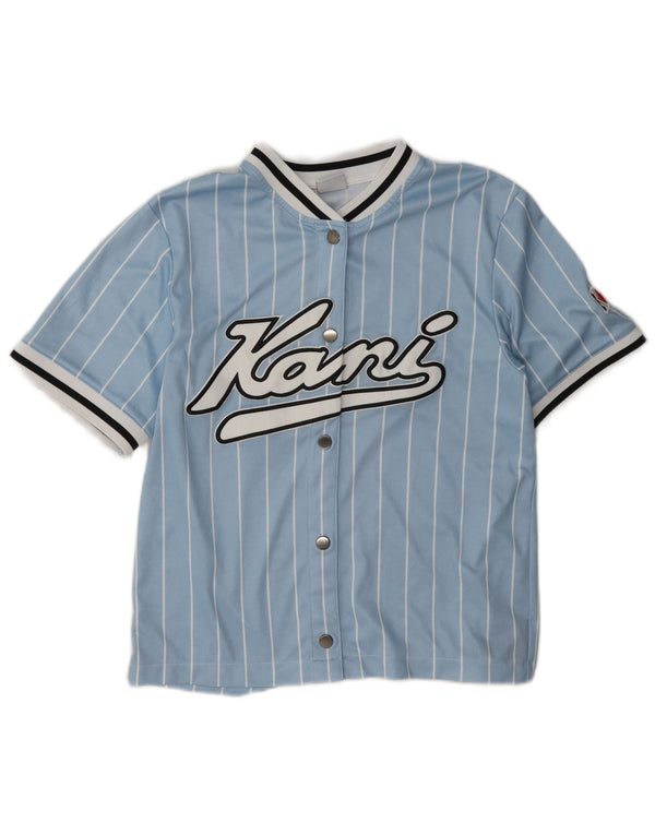 Karl Kani Dame Grafisk Oversized Jersey Top UK 6 XS Blå Stribet