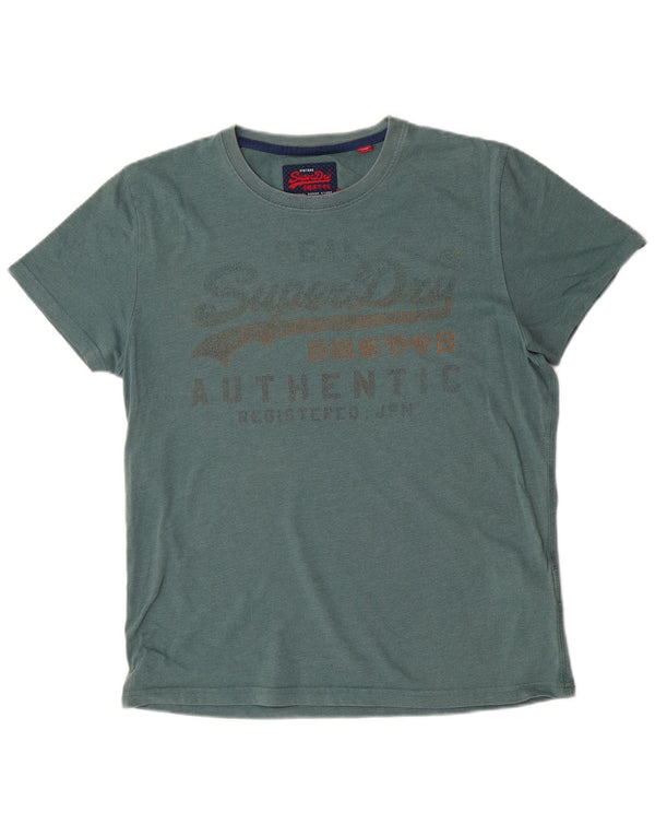 Superdry grafisk T-shirt top til kvinder UK 18 XL Grøn bomuld