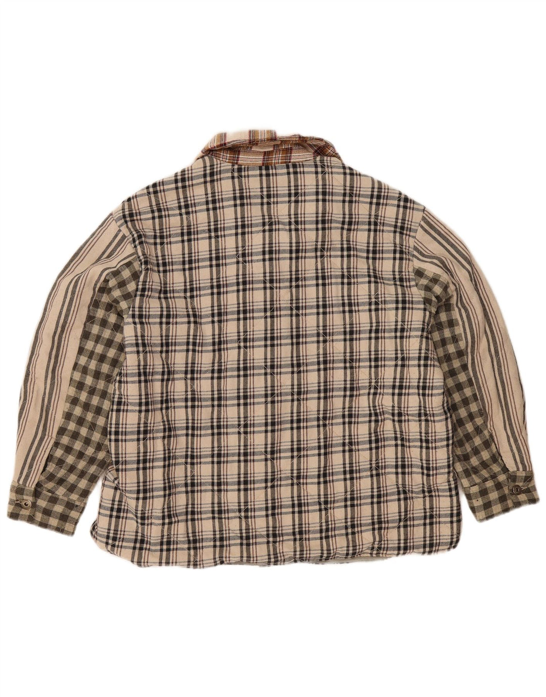 Zara Lumberjack Flanell Shirt UK 16 Large Beige Patchwork Polyester