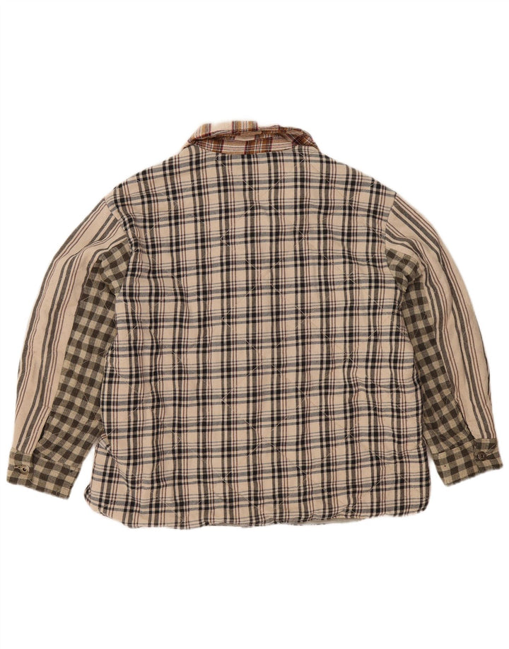Zara Lumberjack Flanell Shirt UK 16 Large Beige Patchwork Polyester
