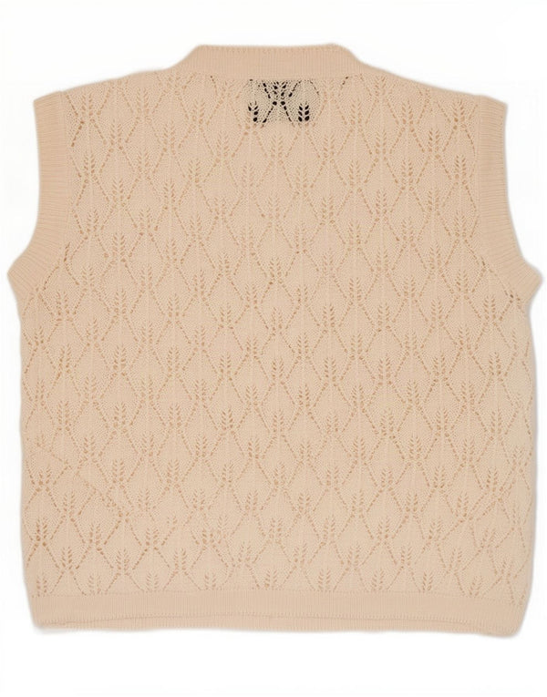 Vintage ærmeløs cardigan sweater til kvinder UK 18 XL Beige Akryl