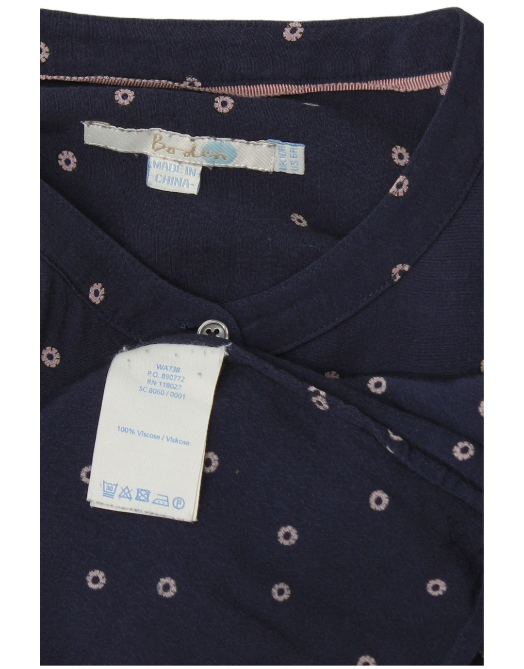 Boden Dame Skjorte Bluse UK 10 Small Navy Blue Spotted Viscose